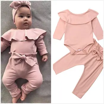 Pudcoco ASV Akciju Modes 2GAB Toddler Bērniem, Baby Meiteņu Pavasara Apģērbu Kokvilnas Savirmot Romper Topi, Bikses Apģērbs, Apģērbu Tracksuit