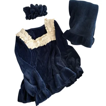 Ziemas Sieviešu Pidžamas Komplekti Flaneļa Silts Princese Sleepwear Mežģīnes Bieza Mājas Tērps Nakts Kleita Dāmas Apakšveļa Nighty Plus Izmērs XL