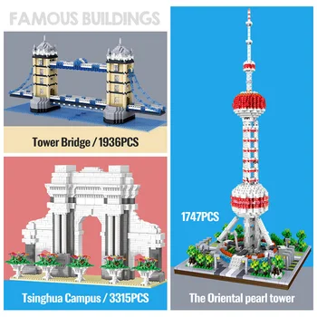 Pilsētas Slaveno Arhitektūras Dimanta Mini Arhitektūras Ķieģeļu Tornis Oriental Pearl Tower Dvīņu Tilti, Celtniecības Bloki, Bērnu Rotaļlietas