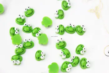 Komplekts 250pcs smaidiņu zaļā forg galvas maz kawaii sveķu flatback cabochons (13x11mm) Mobilo telefonu dekori, auskari piederumu DIY
