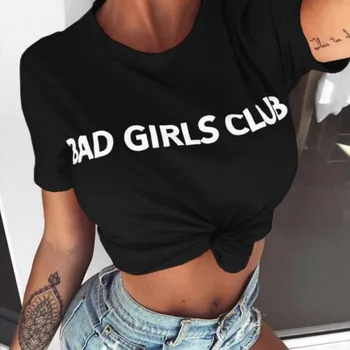 Sieviešu t krekls tumblr saukli bad girls club drukāt īsām piedurknēm kokvilnas tee izmērs S-XXL smieklīgi ironiski tekstu sieviešu apģērbu