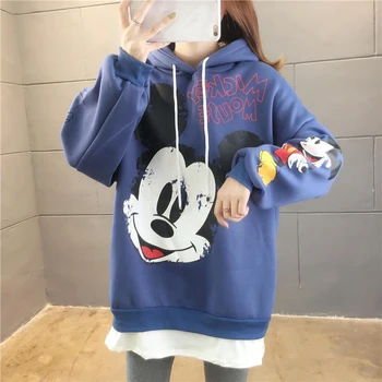 Disney Džemperis Sievietēm Vintage Viltus Divas Mickey Minnie Mouse Smaidiņu Avatar pelēkā vārna garām Piedurknēm Topi Meitene Kokvilnas Kawaii T-krekls Topi