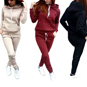 Cietā Divas Gabals Komplekti Sieviešu Kapuces Džemperis Ilgi Plaša Kāju Bikses Dāmas Trikotāžas Kostīmi Streetwear Džemperi, Kostīmi Tracksuit