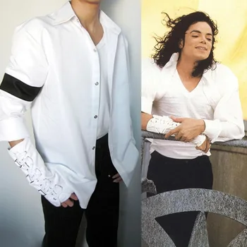 MJ Atmiņas Michael Jackson Klasisks Melnā un Baltā Punk Armbrace MUMS Star Mūzika Halloween Imitācija Parādīt Dāvanu Foršs Krekls