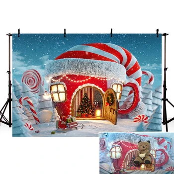 Ziemassvētku Fona Ziemas Sniega Konfektes, Kūkas Māju, Koku Kamīnu Zābaki Donut Grāmatā 