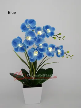 Mājas Apdare Blue 9 Led Phalaenopsis Pot Lampas 50cm mākslīgo ziedu nekustamā touch Orhideju lateksa Bonsai Lampas Kāzu Dekori