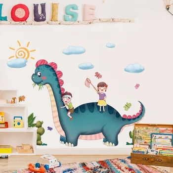 Karikatūra dinozauru bērni spēlē sienas uzlīmes, radošā istaba bērniem dekorēšana guļamistaba uzlīmes bērna pašlīmējošas mājas dekoru