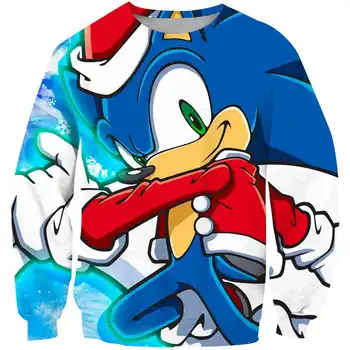 Sonic Zēnu drēbes Foršs Krekls Rudenī Anime ar garām Piedurknēm, zilā Sonic Mario Hoodies zibens O-veida kakla Bērniem, Džemperi, Topi