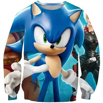 Sonic Zēnu drēbes Foršs Krekls Rudenī Anime ar garām Piedurknēm, zilā Sonic Mario Hoodies zibens O-veida kakla Bērniem, Džemperi, Topi