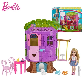 Barbie Kluba Chelsea Treehouse Māja ar Chelsea Lelle Kucēns, Galda Krēsli, Slaidu, Šūpoles Maska Namiņš Rotaļlietu Childern FPF83