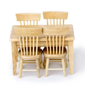 HobbyLane 5gab Miniatūri Pusdienu Galda Krēsls, Koka Mēbeles Komplekts 1:12 leļļu Namiņš---Koka Krāsa