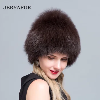 JERYAFUR JAUNAIS krievijas bomer cepures sieviešu ziemas kažokādas cepuri īstas lapsas kažokādas cepures adītas silver fox kažokādu cepures sieviešu