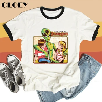 Nerunā Ar Svešiniekiem Svešzemju Funny T Krekls Sievietēm Grafiskais T-krekli, Sieviešu Drēbes Vasaras Vintage Zvaniķis Tee Kreklu Streetwear