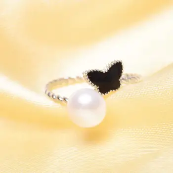 ASHIQI Cietā 925 Sterling Sudraba gredzens tauriņš Dabīgo Saldūdens Pērļu Gredzeni sieviešu Modes Pusei Pērļu rotaslietas
