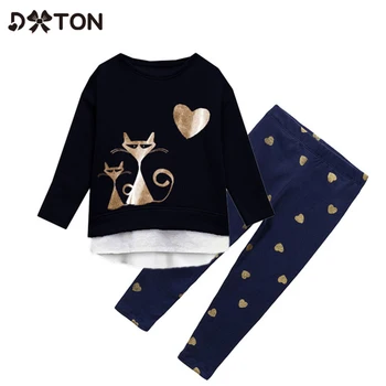 DXTON Meiteņu Apģērbu Komplekti Rudens Ziemas Toddler Meiteņu Drēbes, Apģērbs Bērniem Gadījuma garām Piedurknēm T-krekli un Bikses Meitene Uzvalks