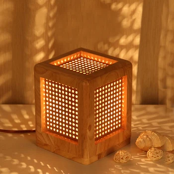 Mūsdienu cietā koka kvadrāta formas antīkās galda lampas koka abažūrs E27 vintage gultas lampa, lai mācību telpa, guļamistaba gaismas armatūra