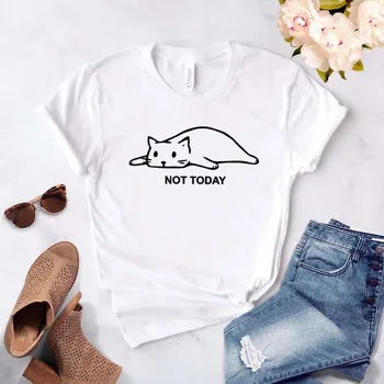 Ne šodien kaķis Sieviešu t Kokvilnas Gadījuma Smieklīgu t kreklu, Lai Dāma Meitene Top Tee Hipster Piliens Kuģa NA-240