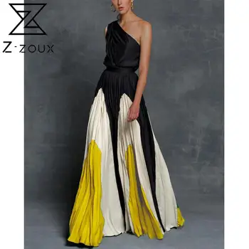 Z-ZOUX Sieviešu Kleita Vienu Plecu Krāsu Saskaņošanas Maxi Kleitas Augstas Starām. Ilgi Kroku Bohēmietis Dress Plus Lieluma Dāmas Kleitas