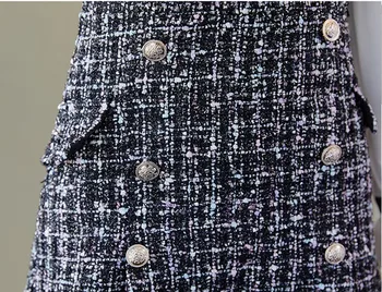 2020 Rudens Ziemas 2 Gabals Komplekti (Dungriņi) Kleita Sievietēm Eleganto Ruffles Šifona Loku Krekls Topi+Dubultā Krūtīm, Pleds Tvīda Veste Dre