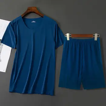 Vasaras Ledus zīda pidžamu Tracksuit Vīriešu Modes Gadījuma Vīriešu Komplekti, Vīriešu Apģērbu, Ātri Žāvēšanas T Krekls Īsās Bikses Zīmola Sportsuits