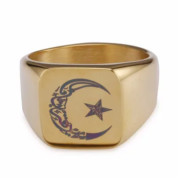 Musulmaņu Nerūsējošā Tērauda Gredzens Vīriešiem Islāma mēness star Zelta un sudraba krāsas gredzens