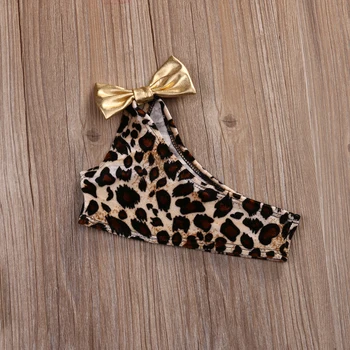 Jaundzimušā bērna Baby Girl Apģērbu Leopards Drukāt bez Piedurknēm Bowknot Crop Topi Īsās Bikses Galvu 3Pcs Apģērbs, Apģērbu Summer Set