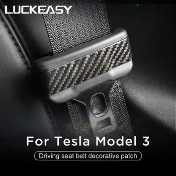 LUCKEASY dekoratīvās plāksteris Tesla Model 3 2017-2021 nekustamā oglekļa šķiedras sēdekļa jostas dekoratīvās plāksteris, 2gab/komplekts