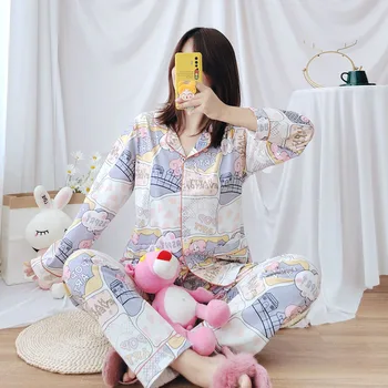 JŪLIJS DZIESMA Sieviete Pidžamu Viskoze garām Piedurknēm Sleepwear Gadījuma Kokvilnas Pidžamas Komplekts Sieviete Iespiesti Vasaras Pavasara Pyjama Sieviete