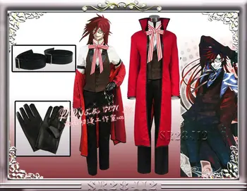 Anime Black Butler Grell Sutcliff Cosplay Kostīmu Nāves Shinigami Red Vienotu Apģērbs Carnaval Halloween Tērpi Sievietēm, Vīriešiem