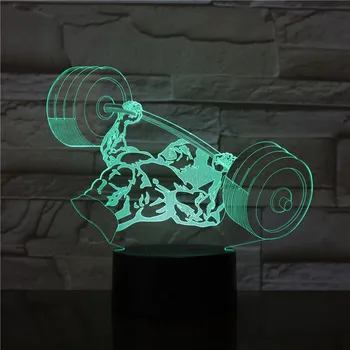 Sporta Fitnesa 7 Krāsa Mainās Svars Pacelšanas Cilvēks LED 3D Ilūziju, Galda Lampas, 3D Nakts Gaisma Bērnu Miega Nightlight Svarcelšana