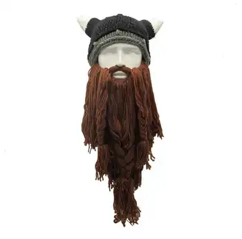 Smieklīgi Cilvēks Vikingi Beanies Adīt Cepures Bārdu Vērša Ragu Roku Adītas Vīriešu Ziemas Cepures, Siltas Cepures Sievietēm Dāvanu Puse Maska Cosplay Klp