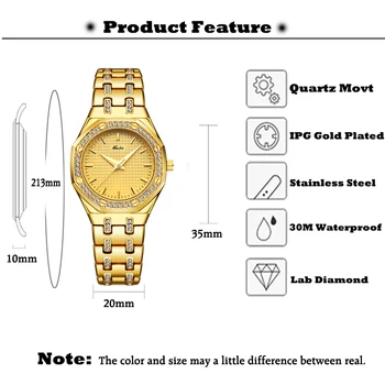 MISSFOX Slavenu Zīmolu Luksusa Sieviešu Skatīties Nerūsējošā Tērauda, Zelta Pulksteņi Eleganta Dāma, Kleita Puse rokas Pulkstenis Trending Produktu 2020