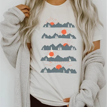Sieviešu Karikatūra Grafikas Camper Kalnu Modes Ceļojumu Pavasara Vasaras Dāmu Apģērbu Topi Apģērbi T-Veida, Drukāšanas Sieviešu T T-Krekls