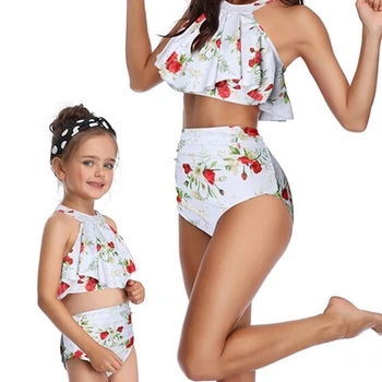 Māte Meitu Peldkostīmi Ziedu Bikini Komplekts Bērnu Un Mammu Piedāvātos Apģērbu Ģimenes Apģērbu Māte Meitu Matching Peldkostīmi