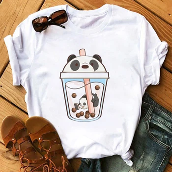 Gudrs T Krekli, Sieviešu Streetwear Panda Grafikas Tees Modes Piena Tējas Iespiesti Sieviešu Topi Smieklīgi Vintage Gadījuma Sieviešu Tshirt