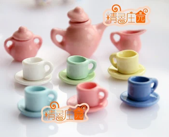 1:12 Leļļu Nams Galda piederumi Porcelāna Miniatūru Tējas Komplekti Mini Tējkannas Kafijas Plāksnes Miniatūras Tējas Tases Uzstādīts Ķīnas Pusdienu Galda 15pcs