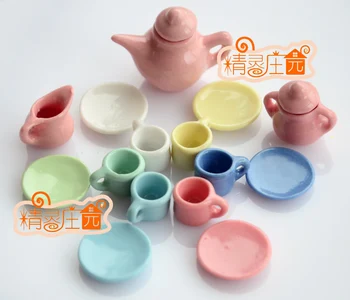 1:12 Leļļu Nams Galda piederumi Porcelāna Miniatūru Tējas Komplekti Mini Tējkannas Kafijas Plāksnes Miniatūras Tējas Tases Uzstādīts Ķīnas Pusdienu Galda 15pcs