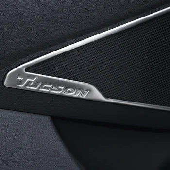 Par Hyundai Tucson 2016 2017 2018 2019 Piederumi, Auto Durvju skaļruņu audio Ragu gredzenu Vāciņš Melns, Uzlīmes Car styling 4gab