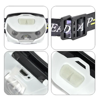 Kustības Sensors Uzlādējams LED Mini Lukturis USB Lukturu Galvas Lukturis 5 Režīmi