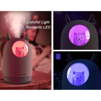 300ML USB Mini Gaisa Ultraskaņas gaisa mitrinātāju Cute Pet Eļļu Aromātu Difuzoru Krāsains LED Nakts Gaisma Atdzist Migla Maker Guļamistabai