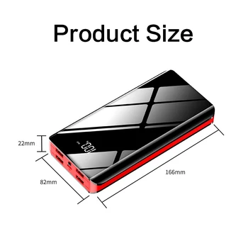 30000mAh Portable Power Bank Spogulis Ekrāna Ciparu Displejs Powerbank Ātrās Uzlādes Ārējo Akumulatoru iPhone Xiaomi Samsung
