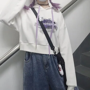 Sieviešu hoodies Rudens ziemas Japāņu ins koledžas retro stila burtu drukāšanas zaudēt īsā kapuci sporta krekls studente, topi