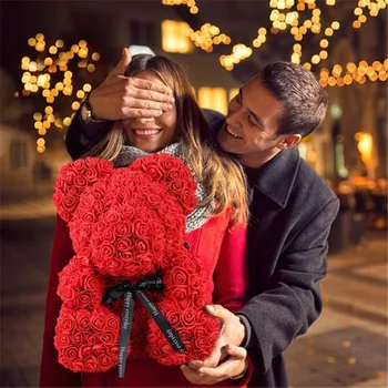 AINYROSE Valentīna Romantisks Dāvanu Kastē PE Teddy Rožu Segt Mākslīgās Rožu Cute Karikatūra Dzimšanas diena Ziemassvētku Dāvanu Draudzenei Mazulis