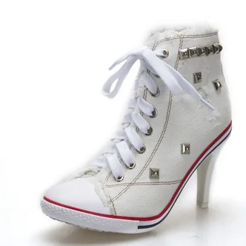 Top augstas audekla kurpes 8.5 CM augstpapēžu kurpes augstpapēžu ikdienas apavi sieviete kniežu kurpes sieviešu mežģīnes up Demin kurpes chaussure femme889