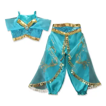 Bērniem, Baby Meiteņu Drēbes, Uzstādīt 2019 Indijas Stila Toddler Princese Vasaras Īsām Piedurknēm, Zilā T-krekls Topi, Vestes Bikses Apģērbs Apģērbs