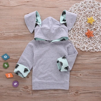 New Baby Girl Apģērbu Rudens Toddler Hoodies sporta Krekls Bērnu Apģērbi, Bērniem, Zēns, Meitene Kapuci Karikatūra 3D Auss Tops pelēkā vārna
