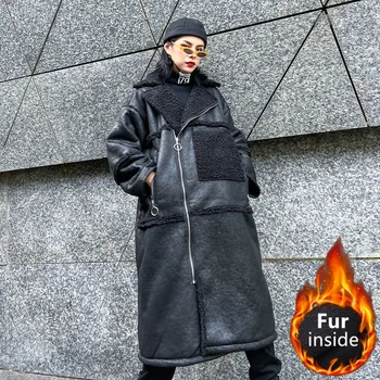Max LuLu Ziemas Apģērbu Luksusa korejas Dāmas Punk Streetwear Sieviešu Silts Mākslīgās Ādas Jakas Ikdienas Ilgi Kažokādas PU Mēteļi Plus Lieluma