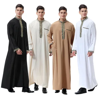 Musulmaņu Vīriešu Jubba Thobe islāma Apģērbu Aplikācijas Kimono Ilgi Drēbes, Turcija Saūda Musulman Valkāt abaya caftan Islāmu Dubajas Arābu Kleita