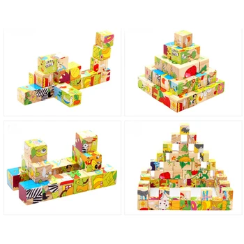 Montessori Rotaļlietas, Bērnu Agrīnās Izglītības Mācību Puzzle Koka Rotaļlietas 6 Pusēs Jigsaw Vecāku-bērnu Spēles Rotaļlietas