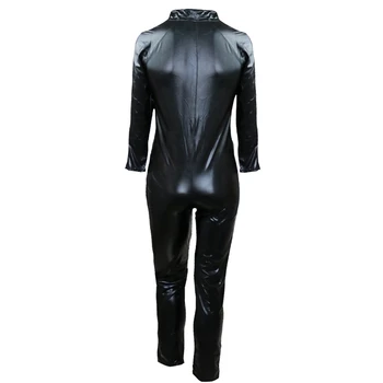 Vīri Melnā Sexy PVC Lateksa Jumpsuit Fetišs Atvērt Kājstarpes Rāvējslēdzēju Catsuit Mākslīgās Ādas Bodysuit Spēlēt Drēbes Spēle Formas tērpu